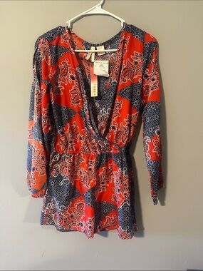 True Destiny Red & Navy Printed Surplice Tunic